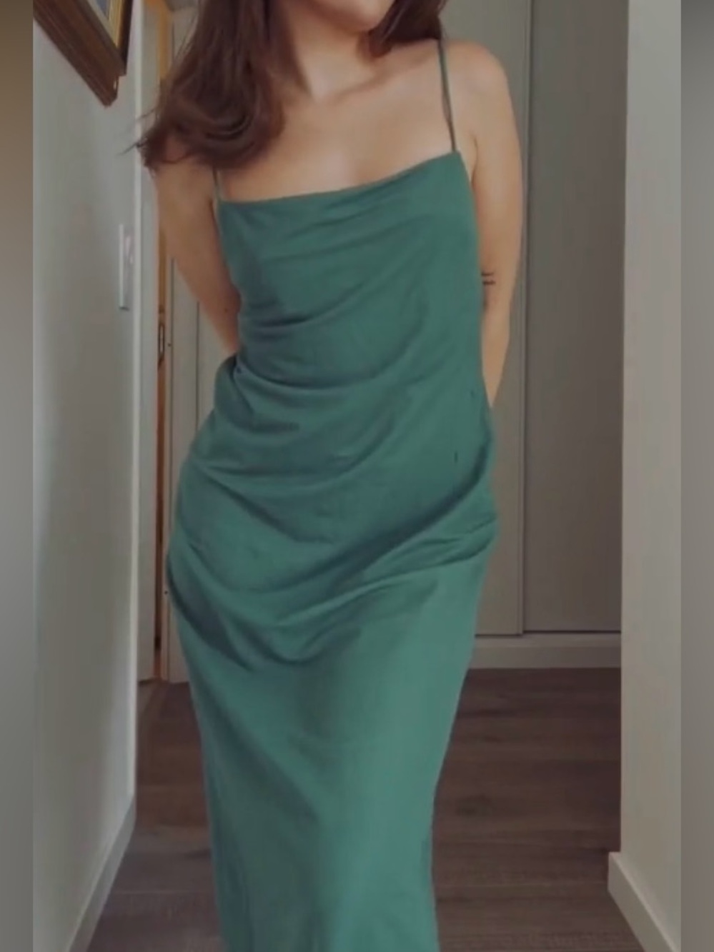 Zara Green Square Neck Spaghetti Strap Midi Dress Sz S